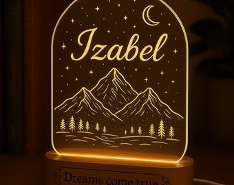 Lámpara LED acrílica grabada con estrellas de montaña personalizadas