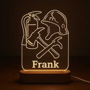 Personalized Led night light with Helmet gift for a firefighter, Gift for a firefighter personalized night light with fire symbols
