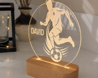 Personalized football night light, engraved acrylic led lamp with football player for sports decor