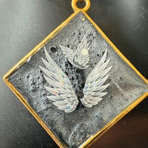 Handmade Celestial Resin Pendant Necklace, Resin Mystical Pendant, Galaxy Resin Art Necklace, Angel wings resin necklace
