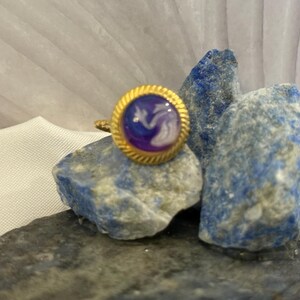 Floral Resin Art Ring, Resin Cabochon Ring, Vintage Style Resin Ring, Artisan Resin Ring, Adjustable Resin Ring