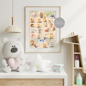 Póster Alfabeto con motivos de animales Habitación infantil, póster infantil, póster educativo, animales, aprender con diversión