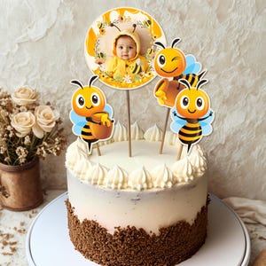 Customizable Bee Birthday Cake Topper, Cute Party Centerpiece Decor, Smash Cake Topper, Kids Party Decor, 1st Birthday Cake Topper, A110