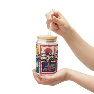 Copo de vidro vintage com formato de cartão postal, 16 oz - perfeito para amantes de café, presente para viajantes, utensílios para bebidas ecológicos, decoração retrô para casa