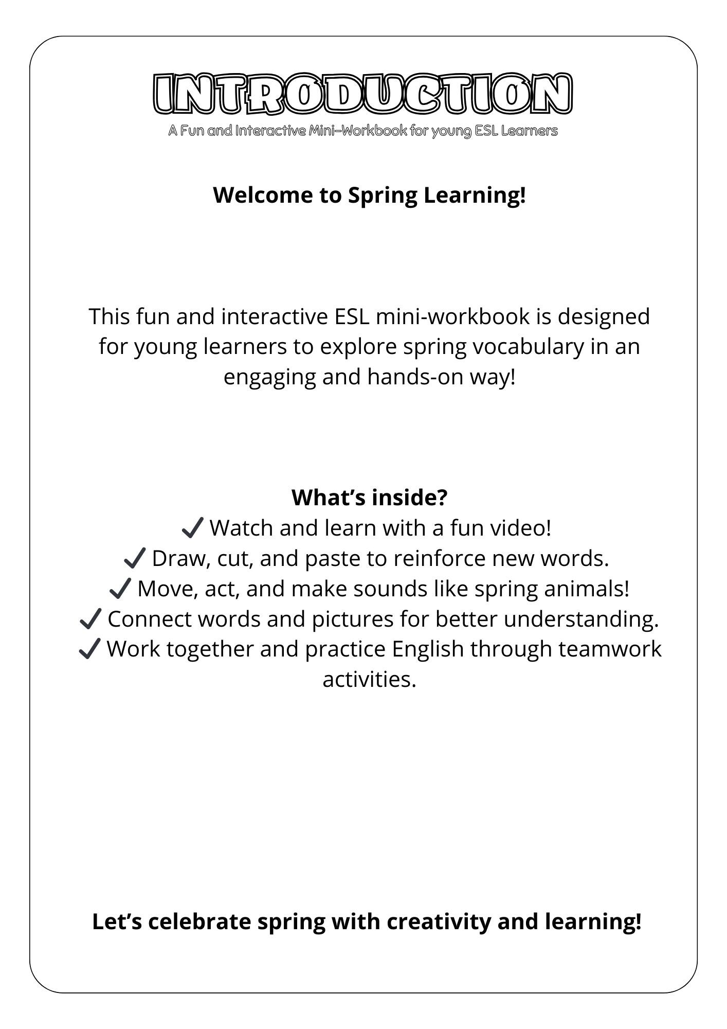 Spring Education Basis Printable Educational Spring Mini-workbook for Kids ESL Resource Video ...