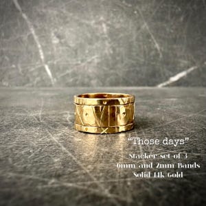 THOSE DAYS (set of one 6mm & two 2mm bands)~ 14K Solid Gold Custom Date Roman Numeral Rings