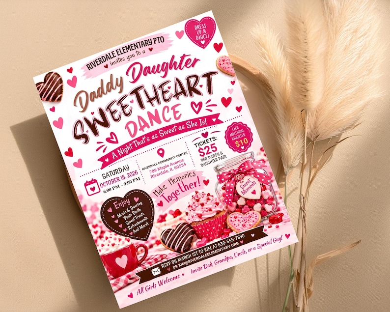 Daddy Daughter Dance Flyer Printable: Editable School Event Canva ...