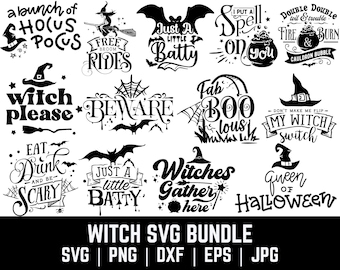 Witchy Quotes & Designs SVG Bundle: Halloween Clipart, Cricut Files (Digital Download)