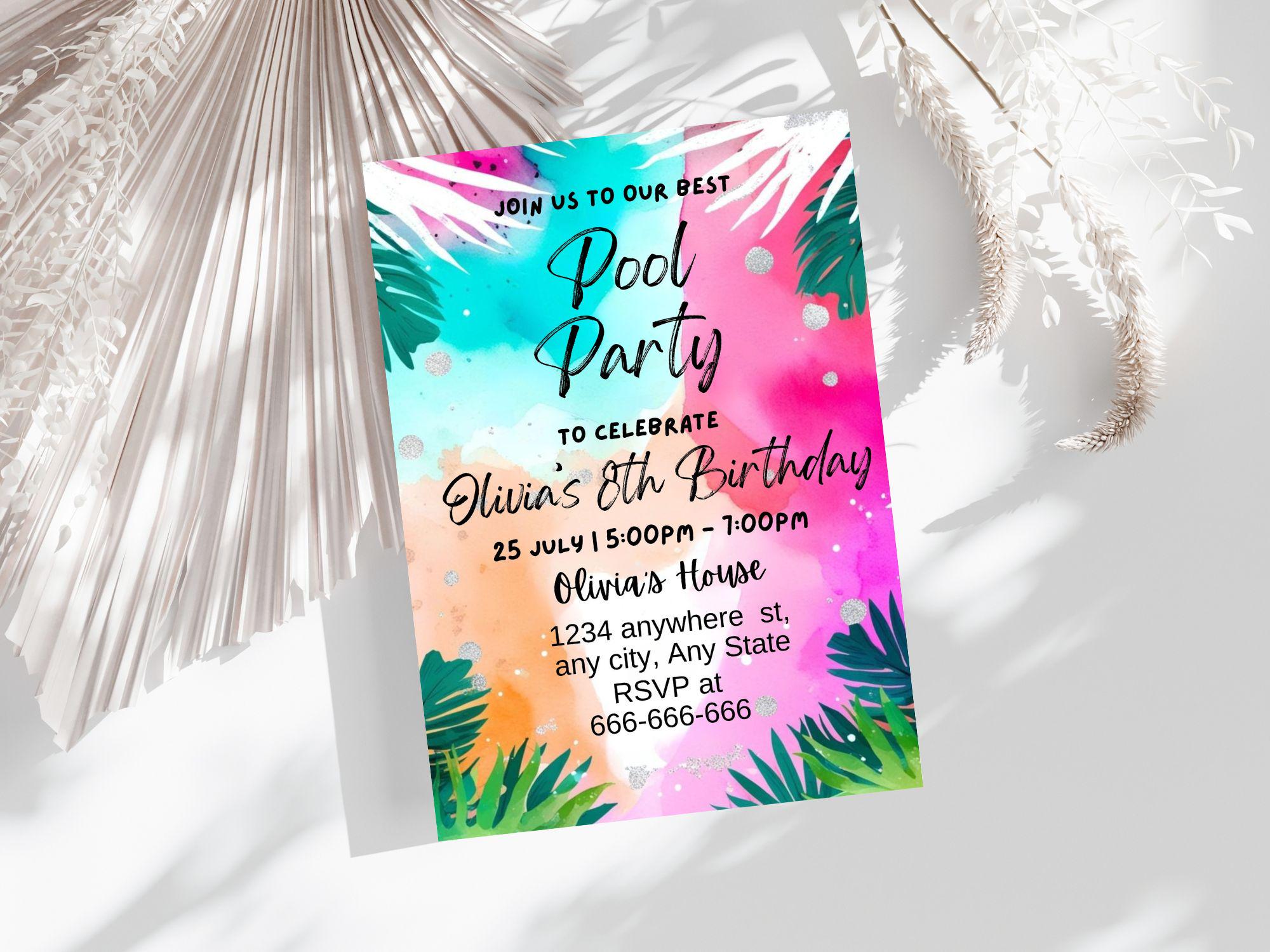 Pool Party Invitation: Kids Swim Birthday, Editable Canva Template ...