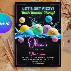 Bath Bomb Birthday Invitation: Editable Spa Party Invite (Digital)