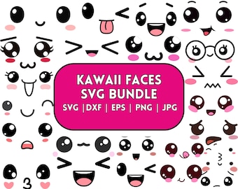 Paquete SVG de caras emoji kawaii, clipart (descarga digital)