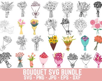 Floral Bouquet SVG Bundle, Flower Graphics (Digital Download)