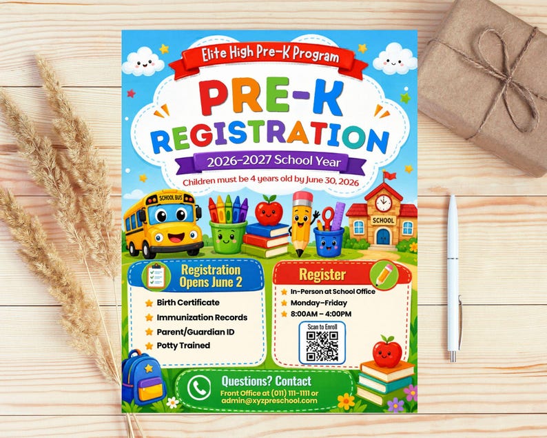 Pre-k Registration Flyer Template, Preschool Enrollment Poster, Daycare ...