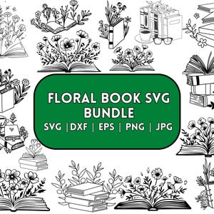 Floral Book SVG, Book Svg bundle, Books with Flowers Svg, Reading book Svg, wildflowers book bundle svg ,open book svg, stack of books svg
