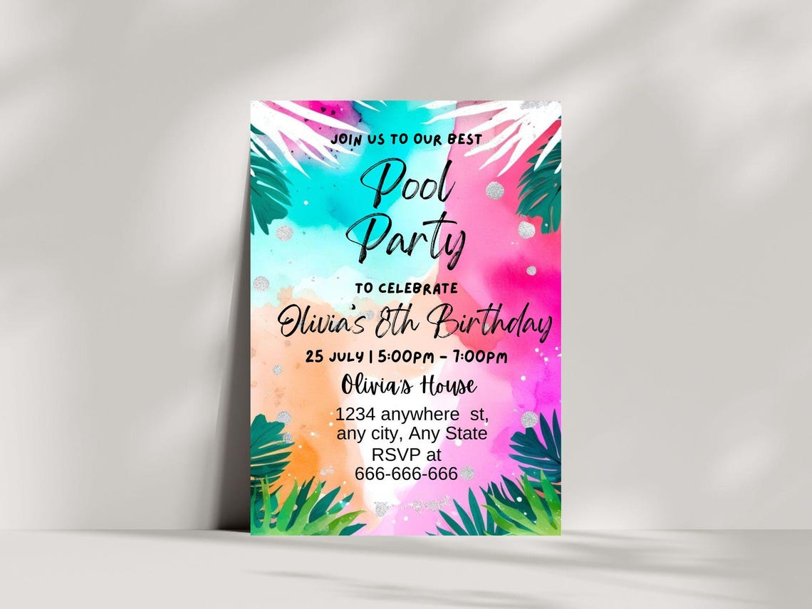 Pool Party Invitation: Kids Swim Birthday, Editable Canva Template ...