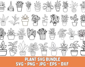 Houseplant SVG Bundle, Hand Drawn Potted Plants Clipart (Digital Download)