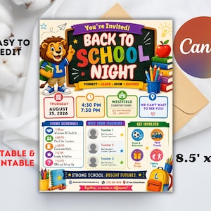 Back to School Night Flyer Template, Editable Canva Event Poster (Digital Download)