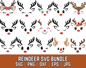 Christmas Reindeer Faces SVG Bundle, Cricut Cut Files (Digital Download)