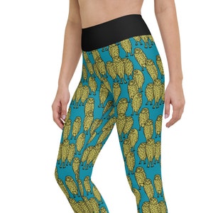Burrowing Owls Yoga Leggings, Boho Leggings, Workout Leggings, Yoga Pants, Yellow Owl Leggings, Cute Bird Leggings, Leggings for Gym