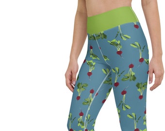 Radish Print Yoga Leggings, High Waist, Workout Pants