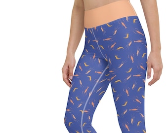 Shrimp Yoga Leggings, Nautical Leggings, Workout Leggings, Cute Yoga Pants, Blue Leggings, Prawn Leggings, Leggings for Gym