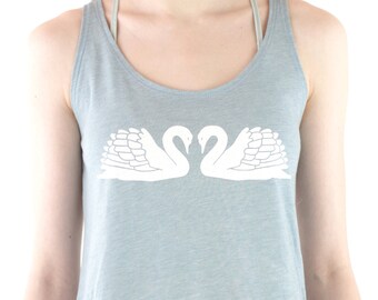 Swan Love Flowy Tank Top, Light Blue Poly Cotton Blend