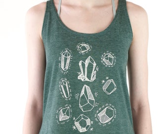 Crystal Tank Top, Flowy Tank, Gemstone Tank Top, Women's Scoop Neck Tops, Diamond Top, ladies tank tops, Screen Printed Tank, Green Tank Top