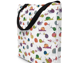 Rainbow Snails Large Tote Bag, Snail Beach Tote, Cute Snail Illustration, Snail Tote, Cute Travel Bag, Grocery Bag, Farmers Market Tote