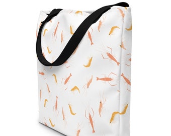 Shrimp Print Tote Bag: Nautical Beach Travel Bag