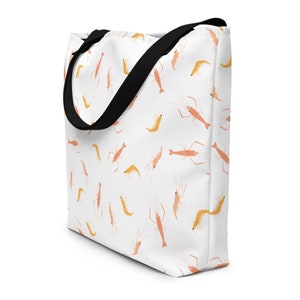 Borsa per piccoli gamberetti, borsa da spiaggia per gamberetti, borsa alla moda carina, borsa estiva nautica, borsa per gamberetti grande, borsa da viaggio, borsa della spesa, borsa del mercato degli agricoltori