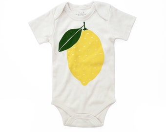 Organic Baby Clothes, Lemon Baby Bodysuit, Lemon Shirt, Newborn Gift, Citrus Fruit Print, Boho Baby Shower, Cute Baby Clothes, New Mom Gift