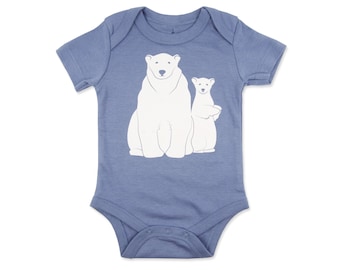 Organic Polar Bear Baby Bodysuit, Steel Blue Unisex Outfit