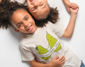 Vêtements enfant bio, La poire parfaite, T-shirt enfant poire, T-shirts bébé non sexiste, Chemises avec dictons, Vêtements respectueux de l'environnement, Chemise enfant