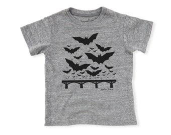 Austin Texas Unisex Kids Tee | Bats Over Congress Ave Bridge | Fair Trade | Eco Friendly Screen Printed Clothing | Gender Neutral Baby Gift