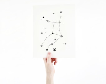 Virgo Horoscope Gift Constellation 8 x 10 Silk Screen Print - Hand Printed in Black - Unframed