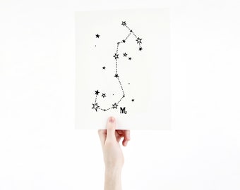 Scorpio Horoscope Gift Constellation 8 x 10 Silk Screen Print - Hand Printed in Black - Unframed