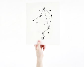 Libra Horoscope Gift Constellation 8 x 10 Silk Screen Print - Hand Printed in Black - Unframed