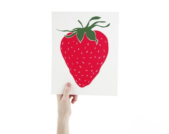 Strawberry Screen Print Art 8 x 10 Silk Screen Print - Hand Printed Fruit - Home Decor - Unframed