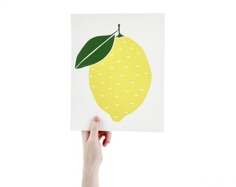 Lemon Screen Print Art 8 x 10 Silk Screen Print - Hand Printed Fruit - Home Decor - Unframed