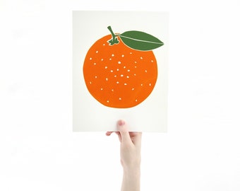 Citrus Orange Screen Print, Fruit Wall Art, Citrus Art, Silk Screen Paper Print, Hand Printed Fruit, Fruit Home Decor, Unframed Wall Art