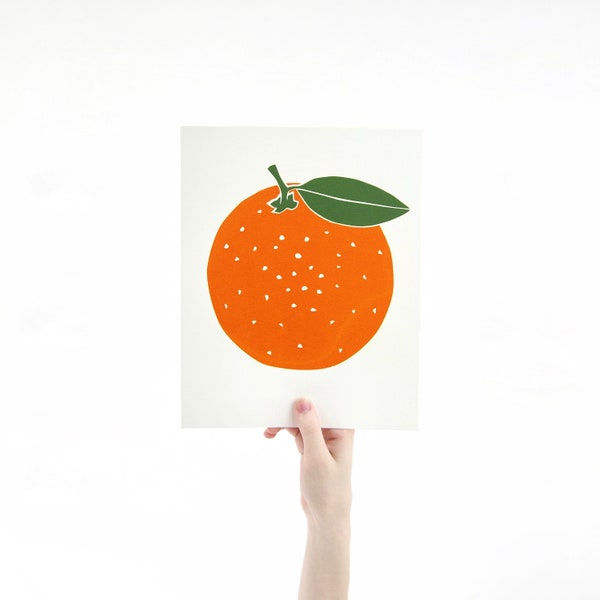 Citrus Orange Screen Print, Fruit Wall Art, Citrus Art, Silk Screen Paper Print, Hand Printed Fruit, Fruit Home Decor, Unframed Wall Art