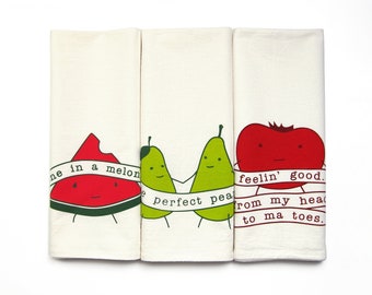 Funny Fruit Kitchen Towels, Organic Tea Towel Gift Set, Cute Tea Towels, Kitchen Towel Set, Eco Friendly Gift, Best Friend Gift, Funny Gifts