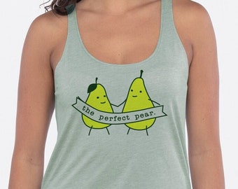 The Perfect Pear Shirt, Flowy Tank, Punny Women's Shirt, Women's Scoop Neck Tops, Ladies Tank Tops, Screen Printed Tank, Mint Tank Top