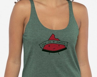 One in a Melon, Punny Women's Shirt, Green Tank Top, Flowy Tank, Women's Scoop Neck Top, Ladies Tank Top, Screen Printed Tank, Forest Green