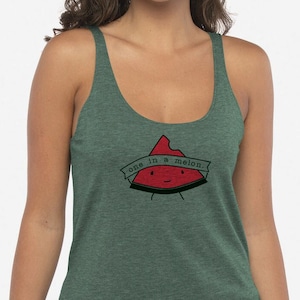 One in a Melon, Punny Women's Shirt, Green Tank Top, Flowy Tank, Women's Scoop Neck Top, Ladies Tank Top, Screen Printed Tank, Forest Green image 1