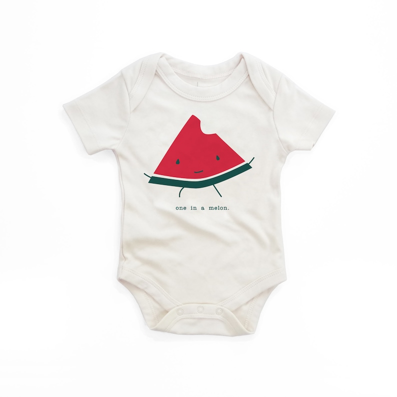 One in a Melon Punny Funny Gift Unisex Babies Hipster Screen Printed Bodysuit Gender Neutral Newborn Gift Organic Baby Clothes