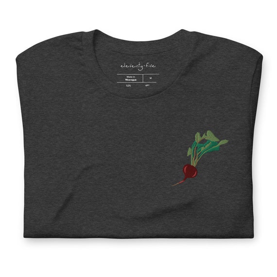 Radish Embroidered Unisex Tee, Cute Veggie Shirt