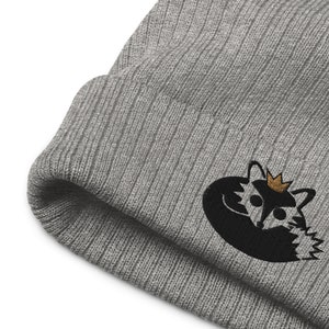 Fox Prince Recycled Beanie, Baby Fox Hat, Fox Embroidery, Ribbed Beanie, Fox Beanie, Grey Hat, Cute Beanie Women, Embroidered Beanie