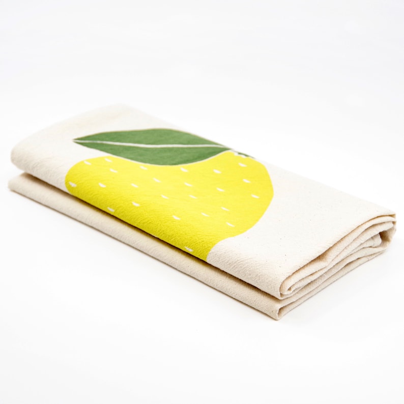 Organic Cotton Lemon Tea Towel Lemon Kitchen Towels Citrus Etsy