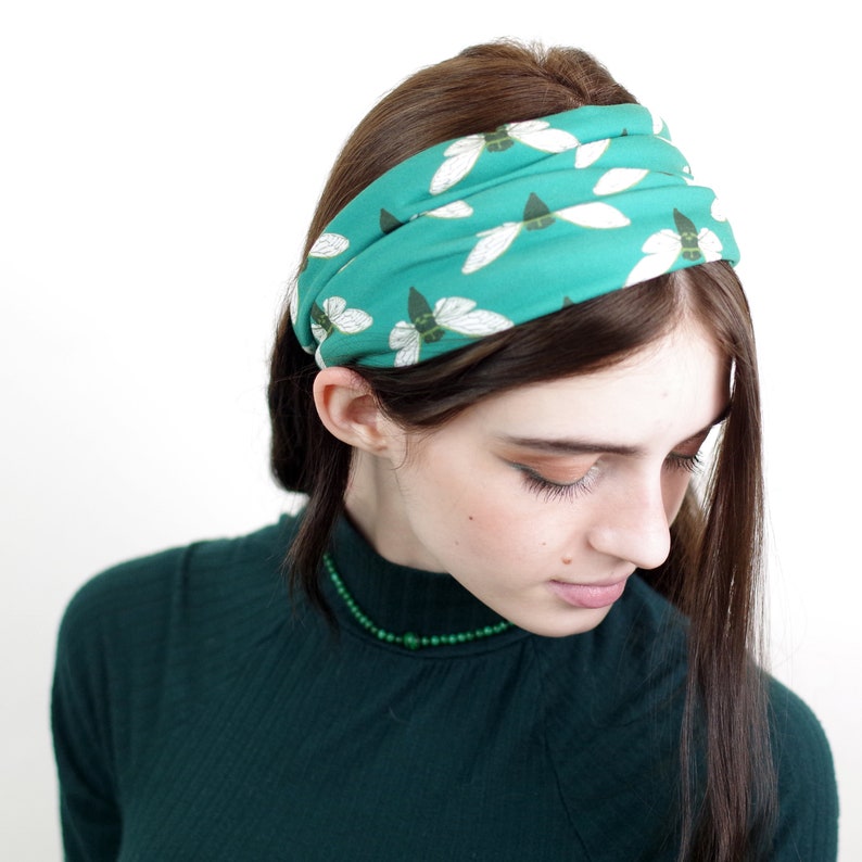 Women's Cicada Headband, Stretchy Headband, Wide Headband, Workout Headband, Yoga Headbands, Adult Headband, Boho Style, Reversible Headband image 1